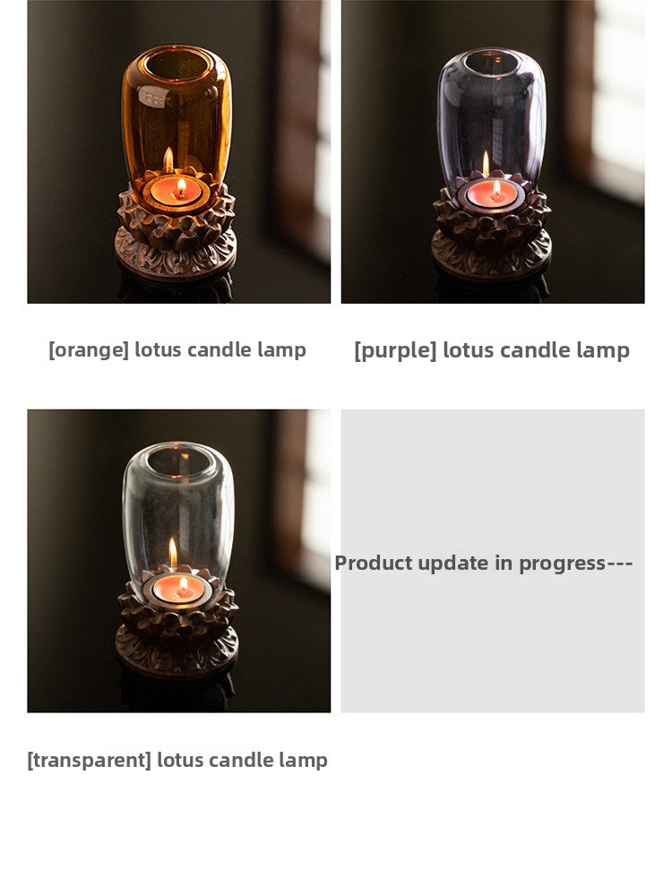 Zensoullab Antique Glass Candlestick Windshield Lampshade Lotus Buddha Candle Lamp Zen Tea Room Decoration Aromatherapy Candle Ambience Light