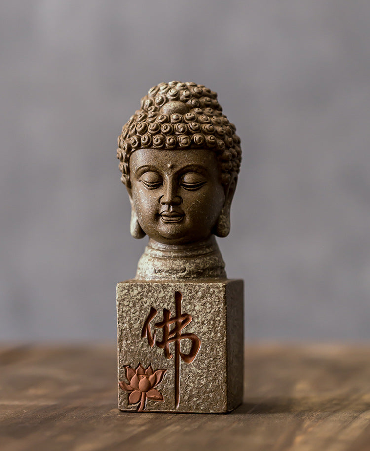 zensoullab New Chinese Style Ceramic Buddha Head Zen Ornament Home Entrance Crafts Fish Tank Landscaping Antique-like Tathagata Buddha Statue