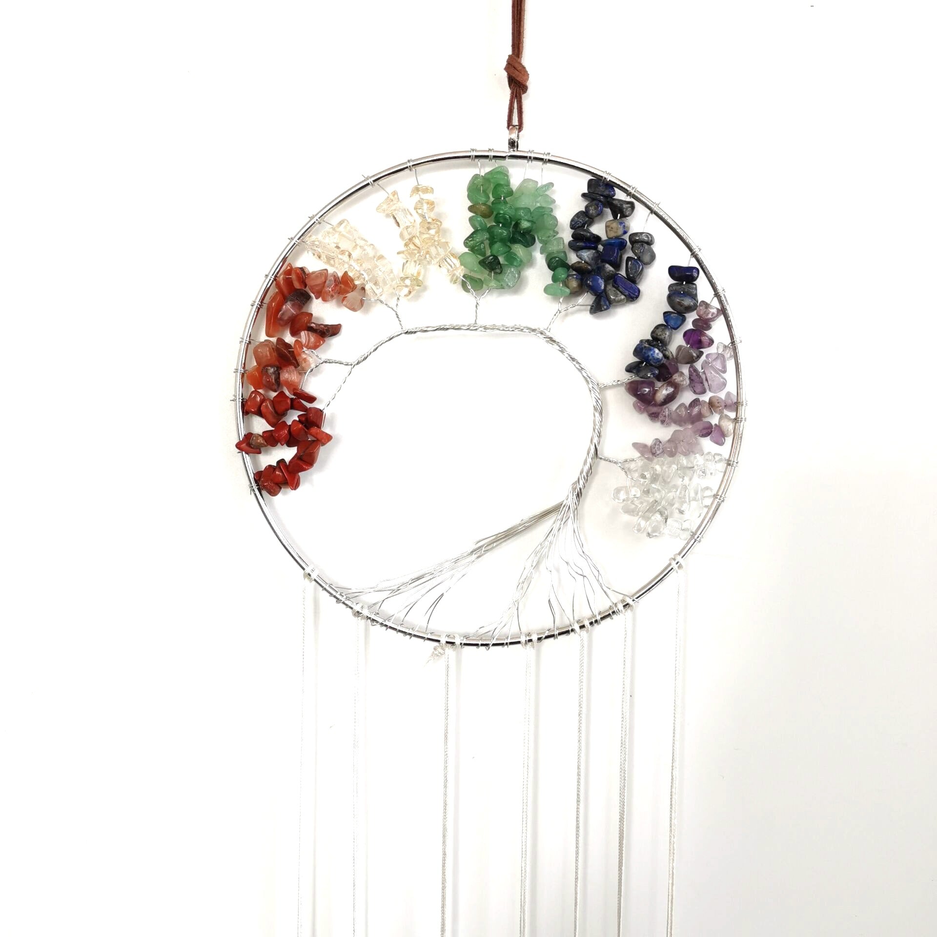 zensoullab Handmade Wrapped Natural Crushed Stone Tree of Life Agate Slice Hanging Ornament Garden Decoration Curtain Pendant