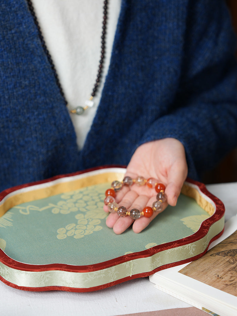 zensoullab Natural Black Gold Super Seven Crystal Bracelet for Women Red Glue Flower Gold Rutilated Quartz Full Flesh Southern Red Multi-Gemstone Bracelet