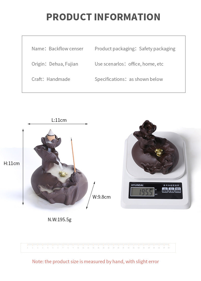 zensoullab Purple Clay Lotus Leaf Backflow Incense Burner Creative Lotus Frog Backflow Incense Burner Home Decor Ornament