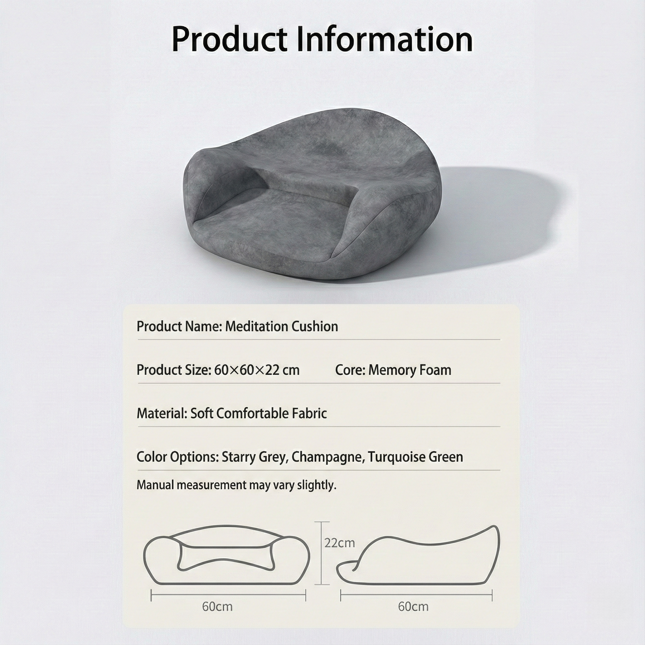 Zensoullab Ergonomic Meditation Cushion Floor Seat (Memory Foam) – 4 Colors