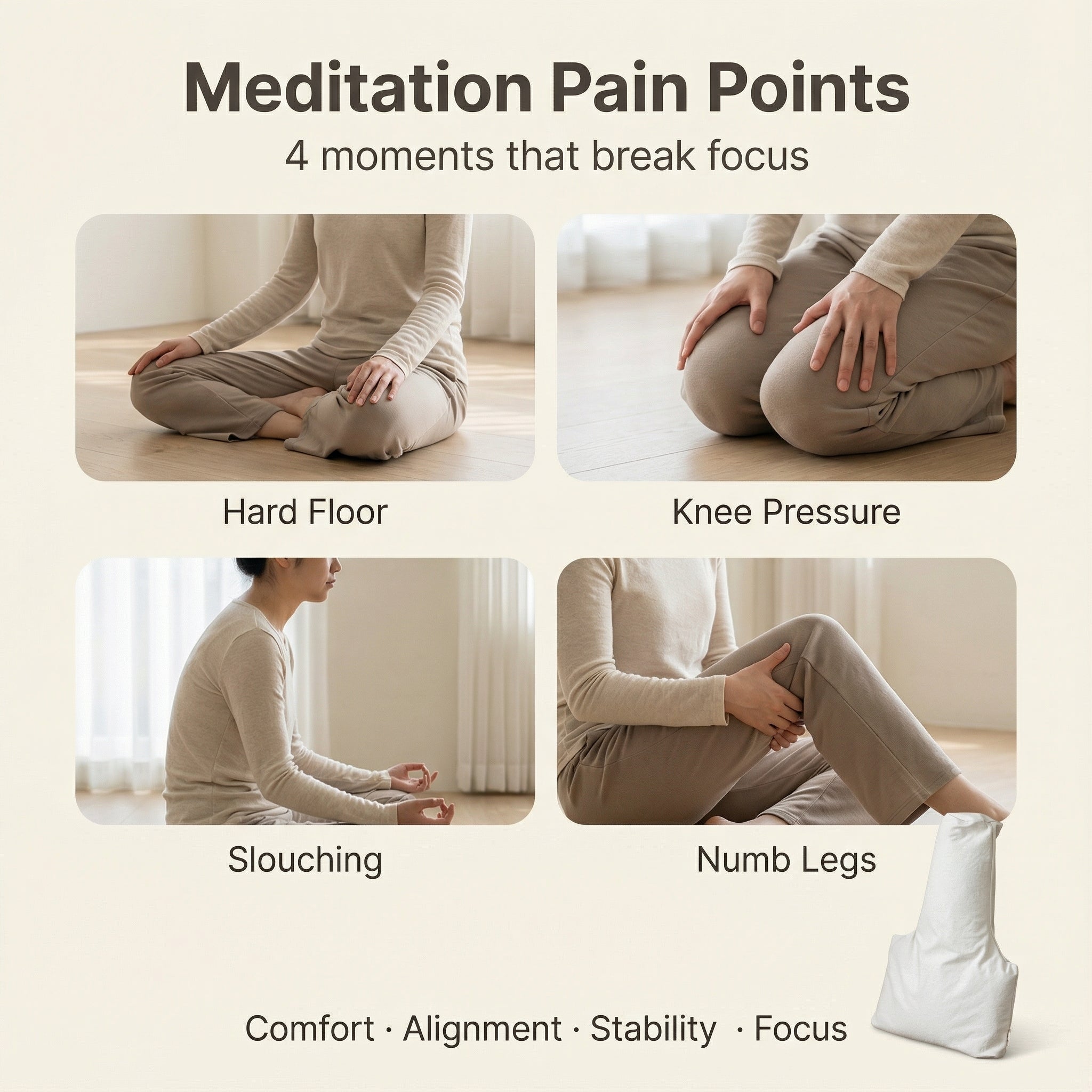 ZenSoulLab T-Shaped Ergonomic Meditation Cushion with Buckwheat Hull Filling