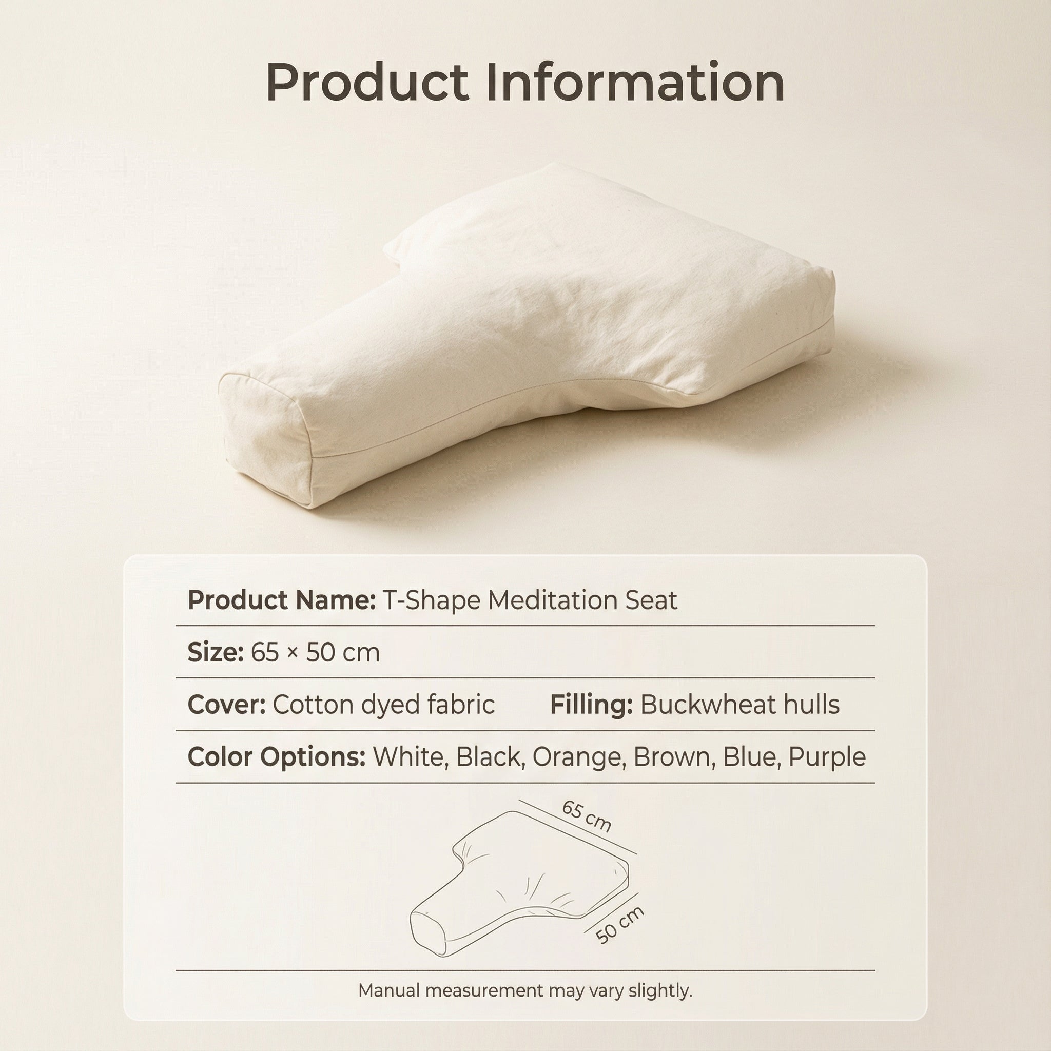 ZenSoulLab T-Shaped Ergonomic Meditation Cushion with Buckwheat Hull Filling