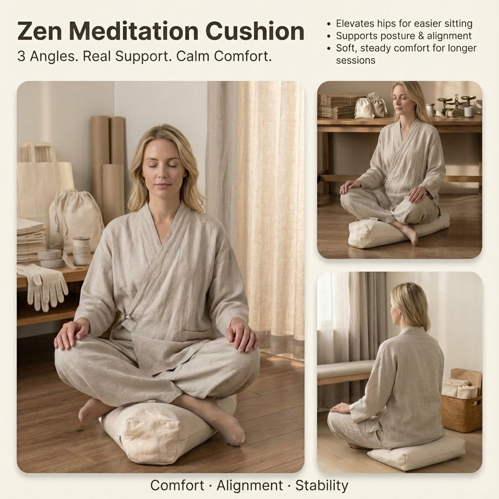 ZenSoulLab T-Shaped Ergonomic Meditation Cushion with Buckwheat Hull Filling