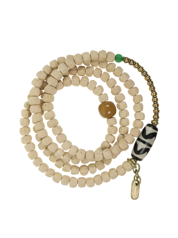 Handcrafted Natural Bead Wrap Bracelet Necklace | Brass & Agate Accents | Versatile Zen Jewelry
