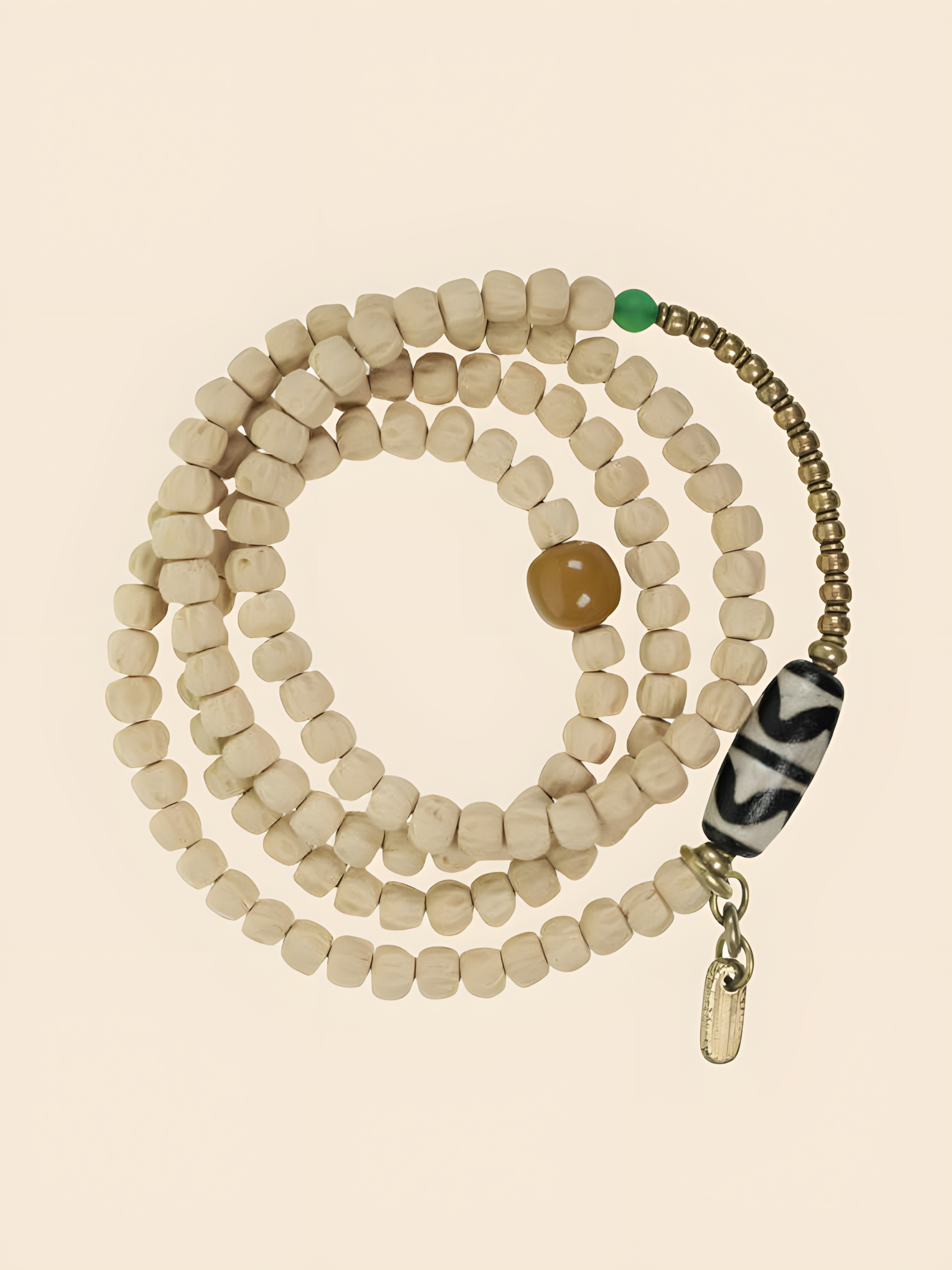 Handcrafted Natural Bead Wrap Bracelet Necklace | Brass & Agate Accents | Versatile Zen Jewelry