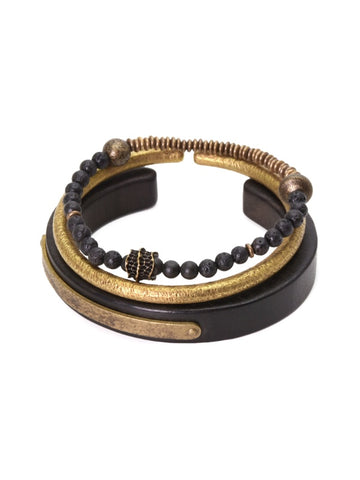 Unisex Handmade Lava Stone Bracelet with Brass & Ebony Wood