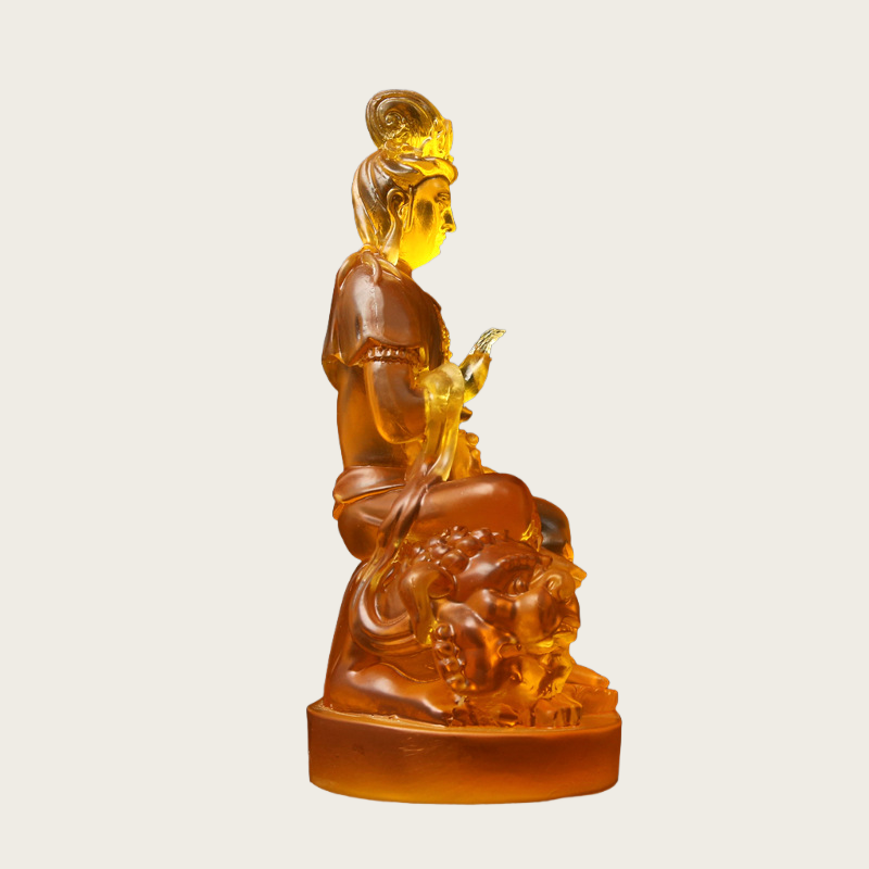 Wisdom Lion Bodhisattva Statue, Crystal Glass Sculpture for Inner Strength & Enlightenment