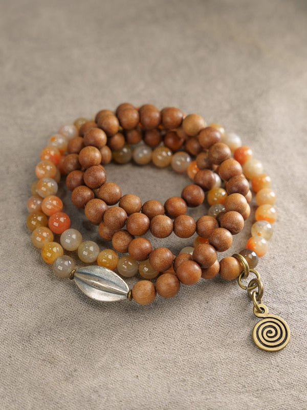 Dawn Whisper | Sandalwood & Coral Gemstone with 925 Silver Beads Necklace/Bracelet
