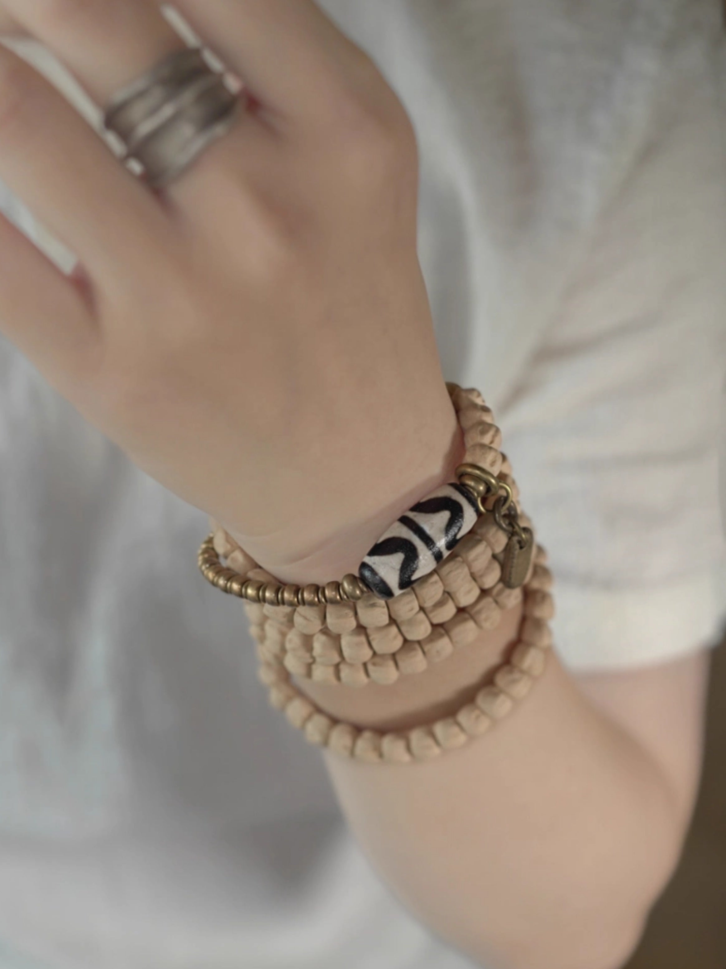 Handcrafted Natural Bead Wrap Bracelet Necklace | Brass & Agate Accents | Versatile Zen Jewelry