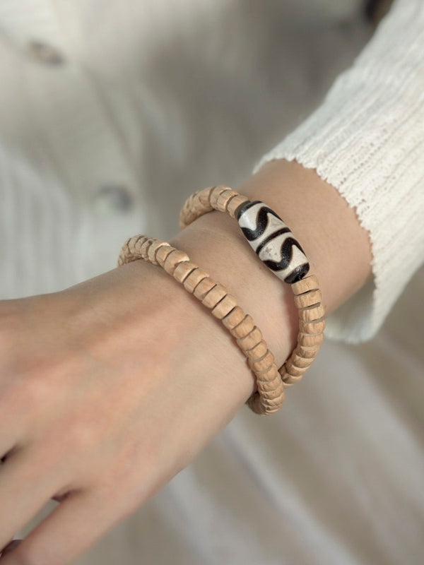 Guardian of Balance – Vintage Twin Tiger Tooth Beads Bracelet, Handmade Natural Bai Xiang Zi Mala Necklace/Bracelet