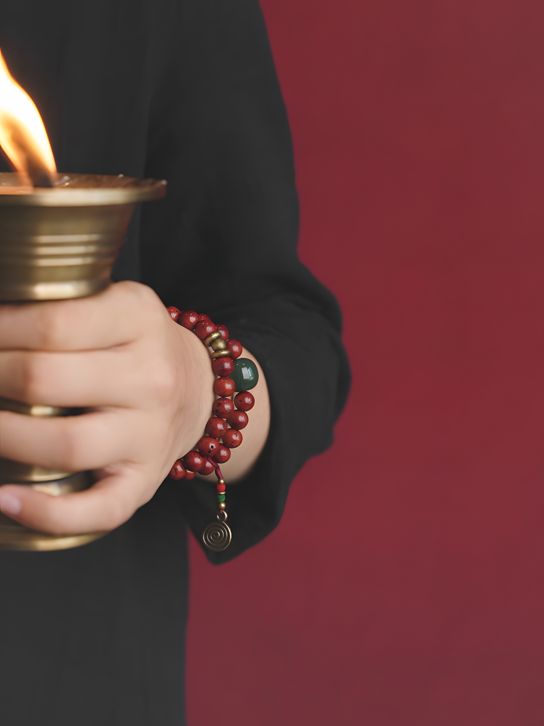 Double-Wrap Bracelet with Phoenix Eye Bodhi, Vintage Brass & Desert Jade – Unisex