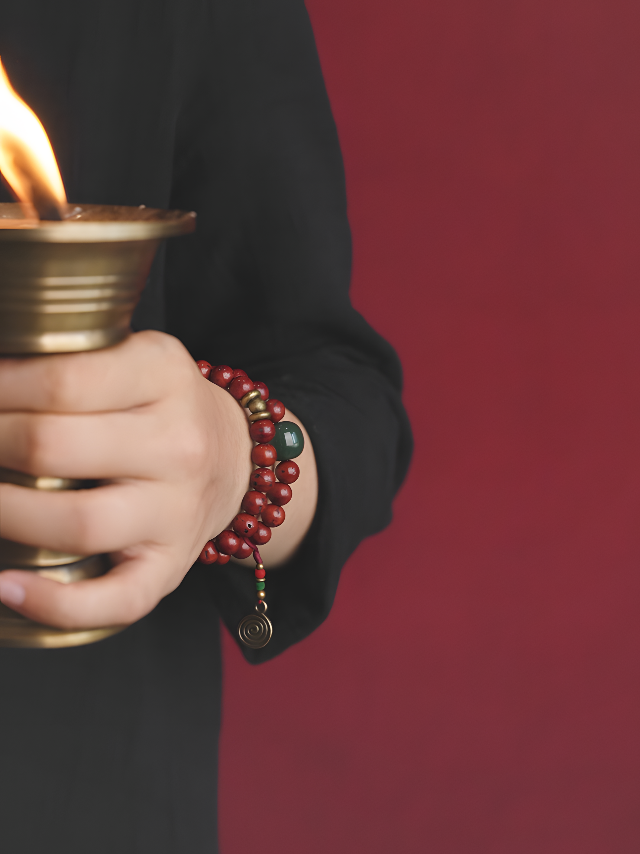 Double-Wrap Bracelet with Phoenix Eye Bodhi, Vintage Brass & Desert Jade – Unisex