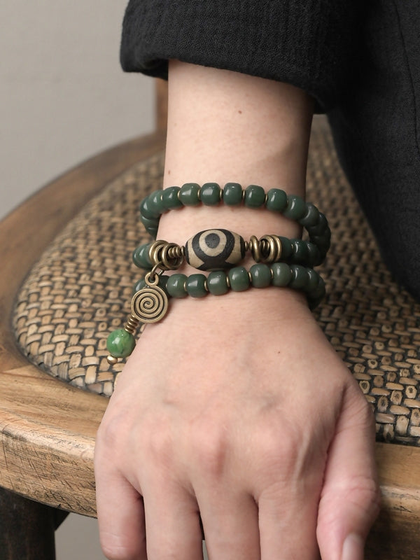 Circle of Protection Bracelet – Green Aventurine & Tibetan Dzi Bead | Spiritual Healing Jewelry