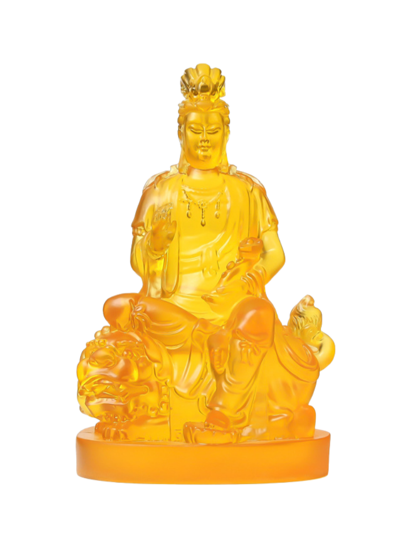 Wisdom Lion Bodhisattva Statue, Crystal Glass Sculpture for Inner Strength & Enlightenment