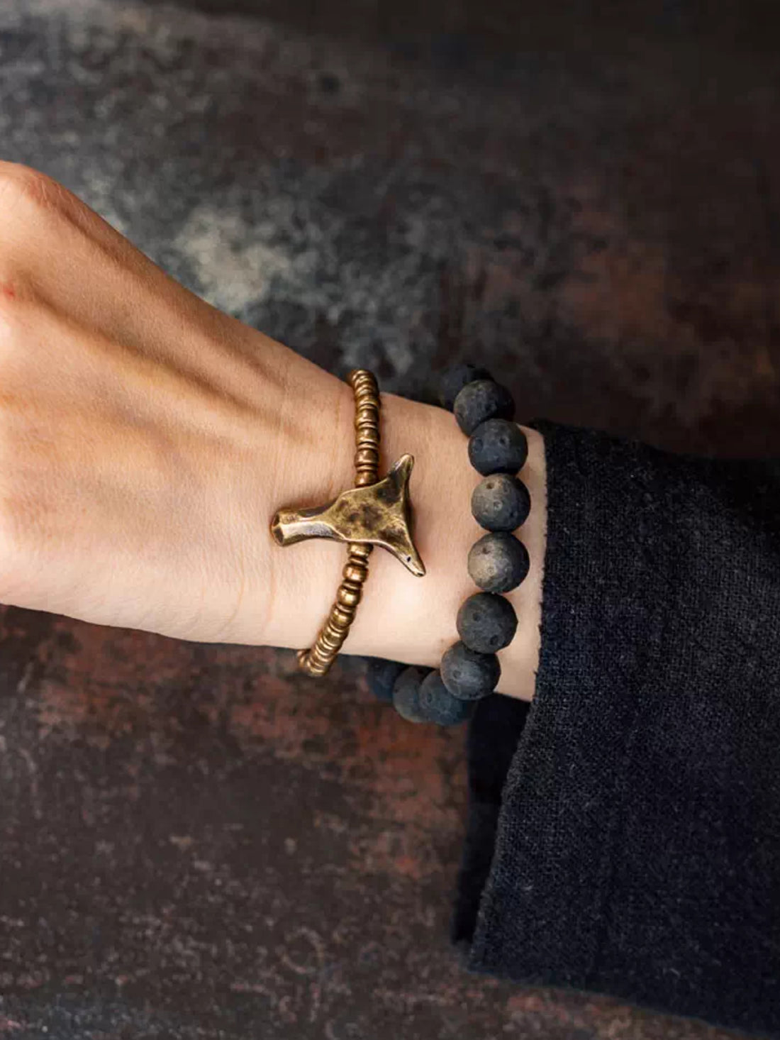 Totem of the Plains | Brass & Obsidian Double Layer Bracelet