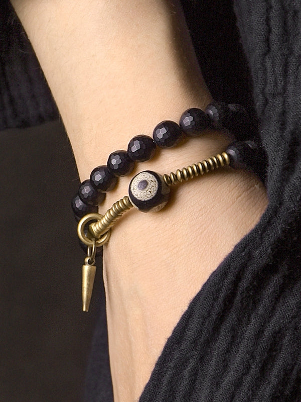 Eternal Sentinel Bracelet | Black Agate & Vintage Brass Protection Talisman