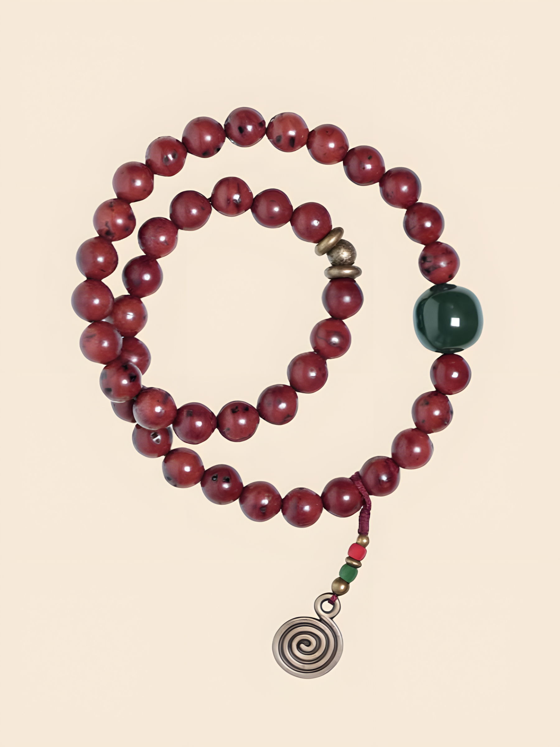 Double-Wrap Bracelet with Phoenix Eye Bodhi, Vintage Brass & Desert Jade – Unisex