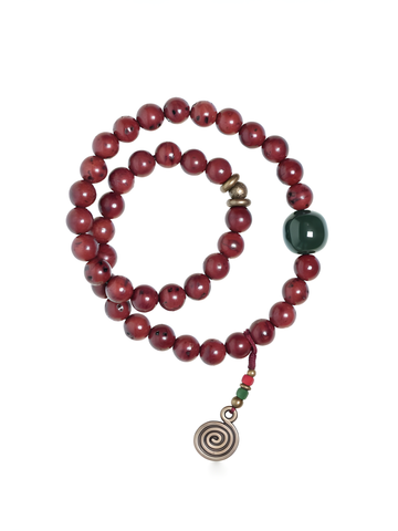 Double-Wrap Bracelet with Phoenix Eye Bodhi, Vintage Brass & Desert Jade – Unisex