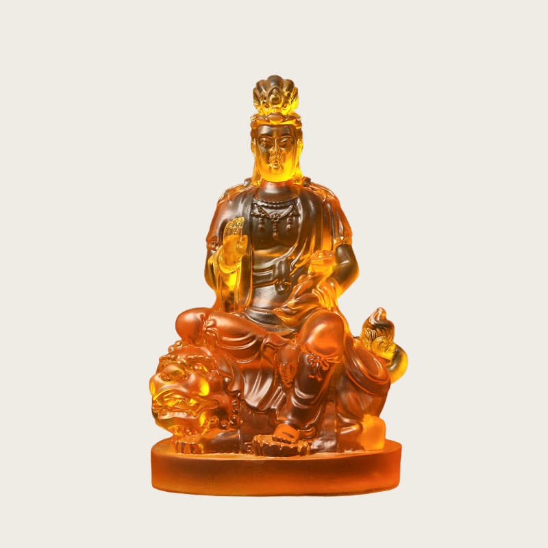 Wisdom Lion Bodhisattva Statue, Crystal Glass Sculpture for Inner Strength & Enlightenment