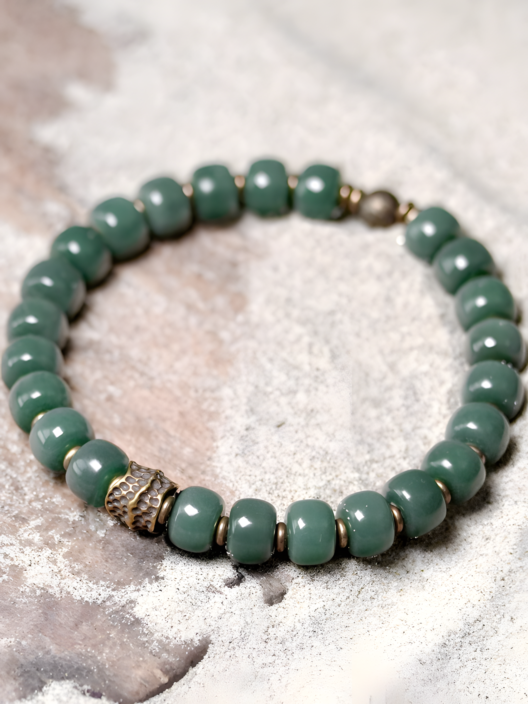 Natural Green Bodhi Root & Brass Beaded Bracelet