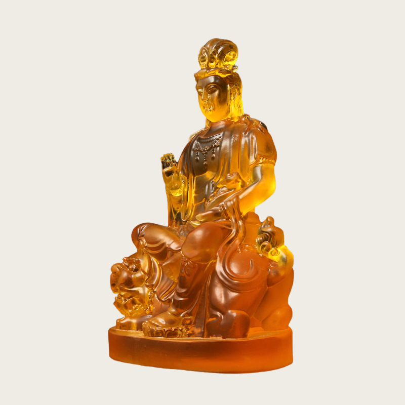 Wisdom Lion Bodhisattva Statue, Crystal Glass Sculpture for Inner Strength & Enlightenment