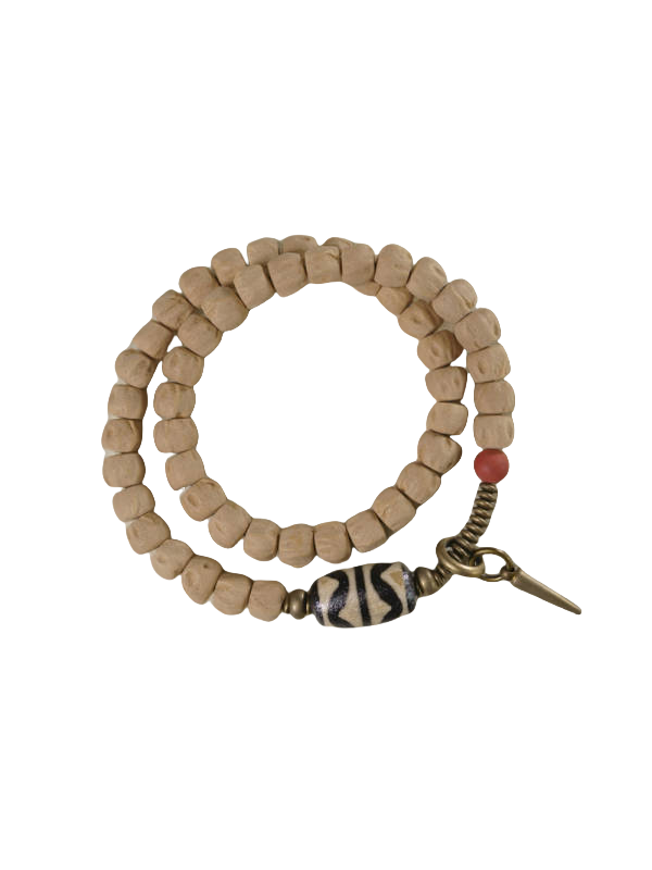 Guardian of Balance – Vintage Twin Tiger Tooth Beads Bracelet, Handmade Natural Bai Xiang Zi Mala Necklace/Bracelet