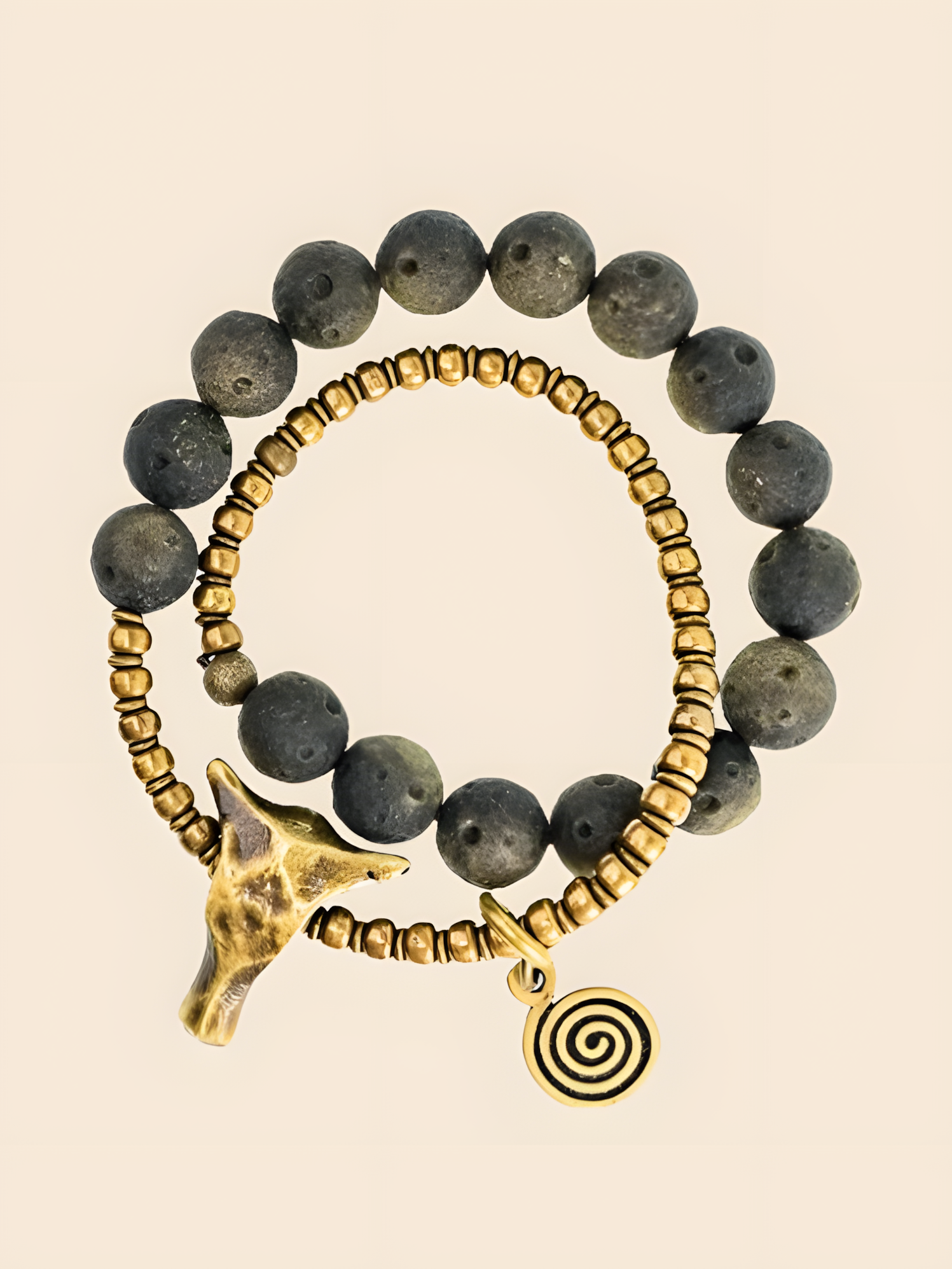 Totem of the Plains | Brass & Obsidian Double Layer Bracelet