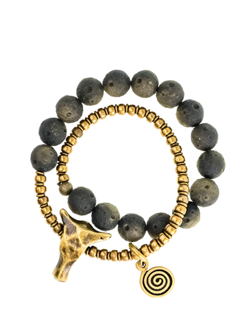 Totem of the Plains | Brass & Obsidian Double Layer Bracelet