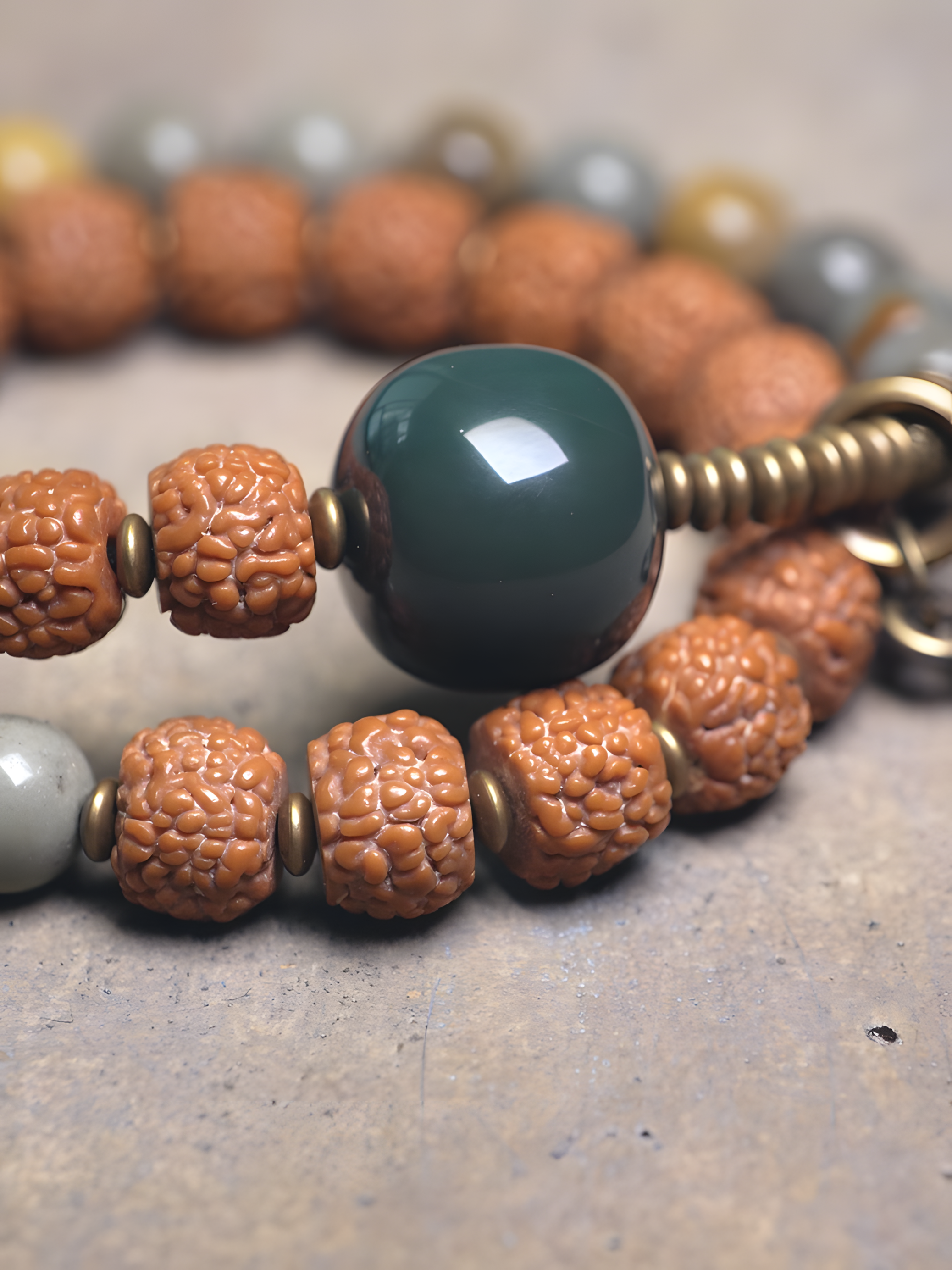 Circle of Inner Strength – Double-Wrap Bracelet with Rudraksha, Desert Jade & Jasper