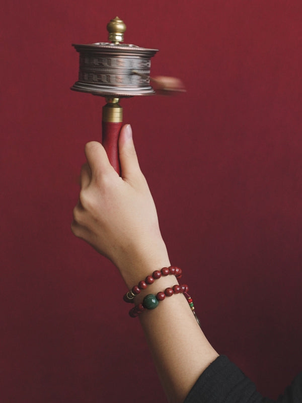 Double-Wrap Bracelet with Phoenix Eye Bodhi, Vintage Brass & Desert Jade – Unisex