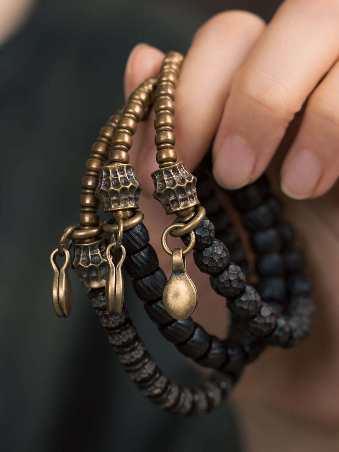 Trinity of Time | Coconut Shell & Brass Handmade Bracelet