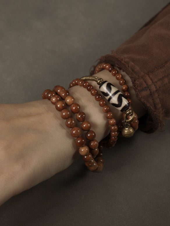 Alxa Agate Tibetan-Style Mala Bracelet & Necklace (Multi-Wrap, Unisex)