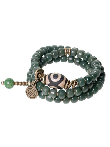 Circle of Protection Bracelet – Green Aventurine & Tibetan Dzi Bead | Spiritual Healing Jewelry