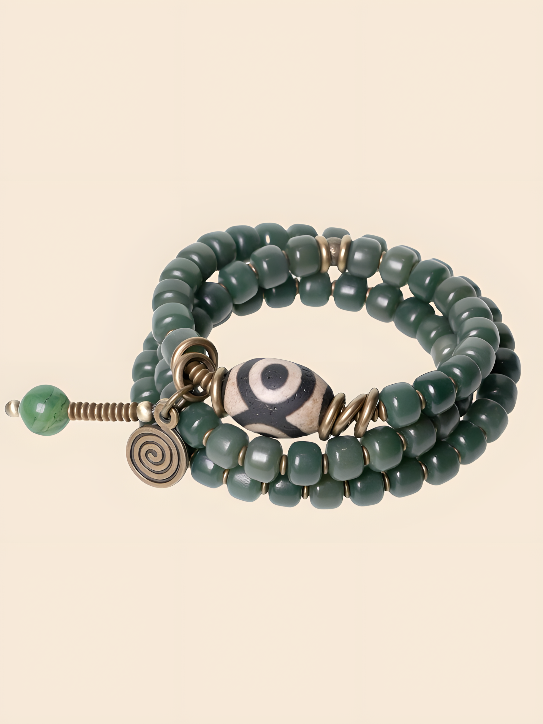 Circle of Protection Bracelet – Green Aventurine & Tibetan Dzi Bead | Spiritual Healing Jewelry