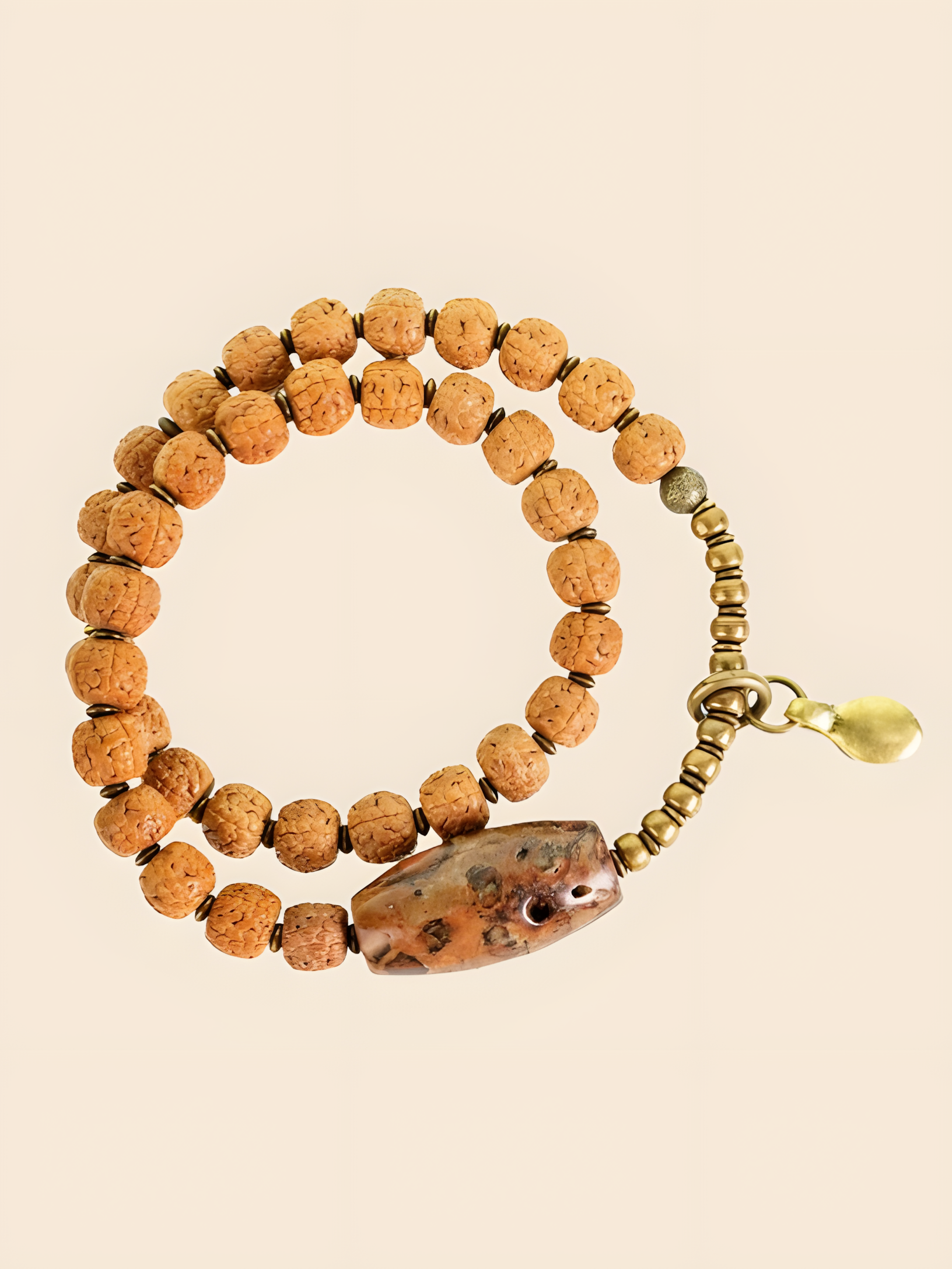 Sacred Vitality Bracelet – Rudraksha & Jaspe Stone with Brass Accents