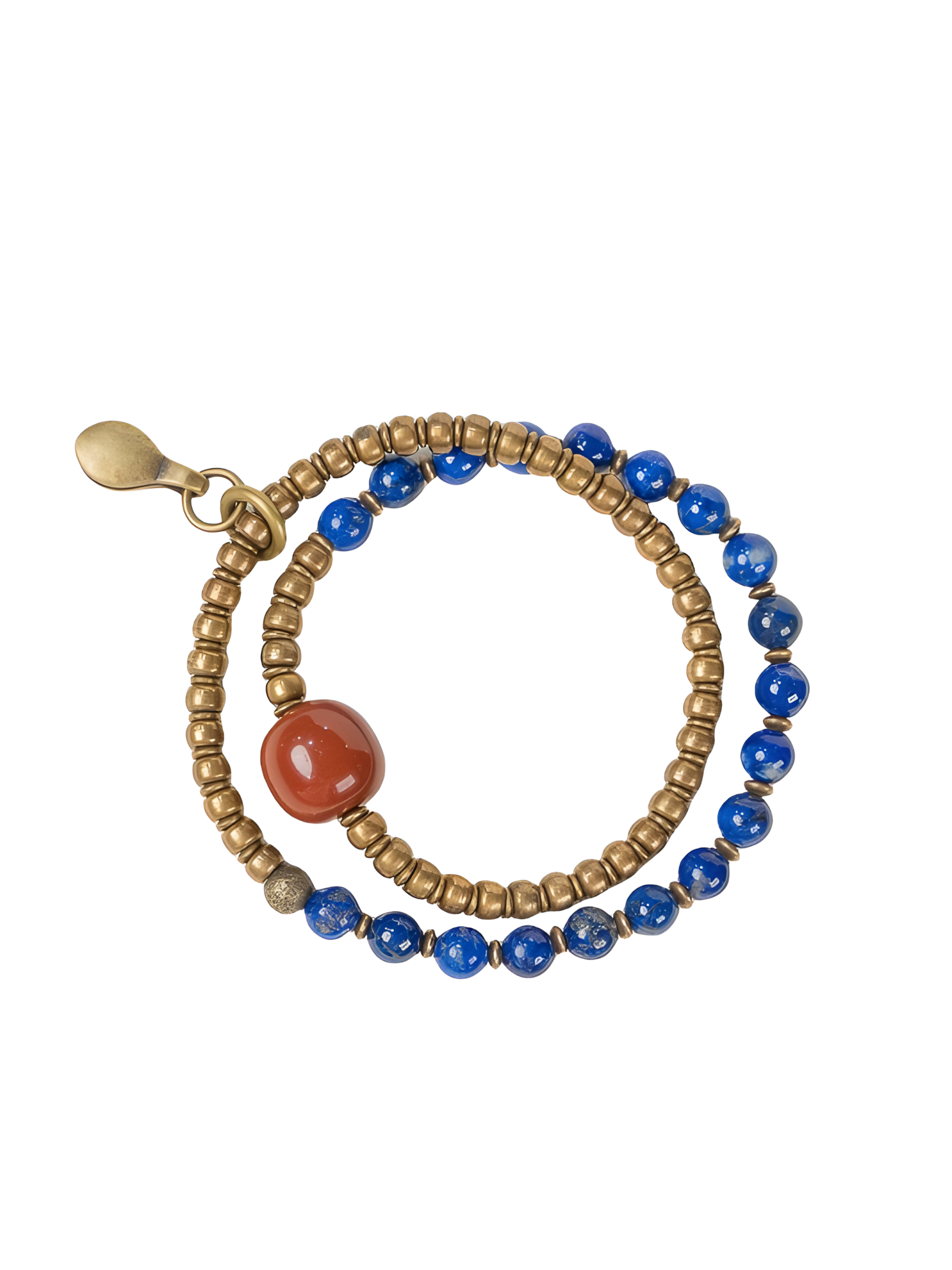 Celestial Harmony Bracelet – Natural Lapis Lazuli, Red Agate & Vintage Brass Beads