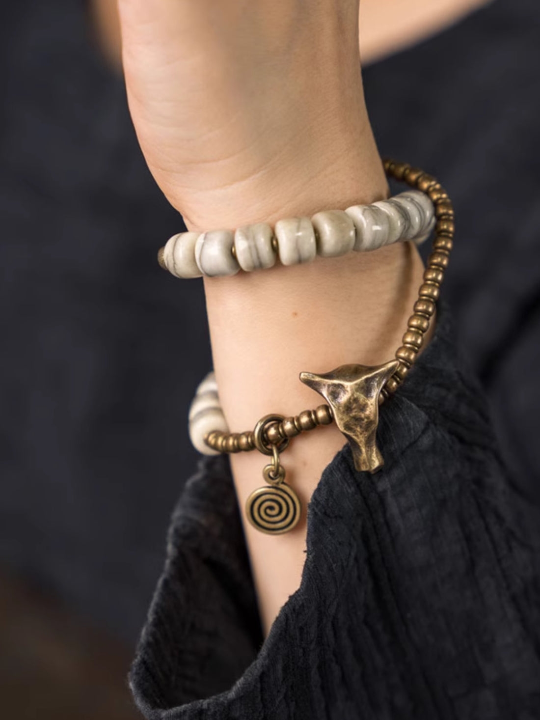 The Spirit of the Herd · Brass & Bone Bracelet – Symbol of Strength and Protection