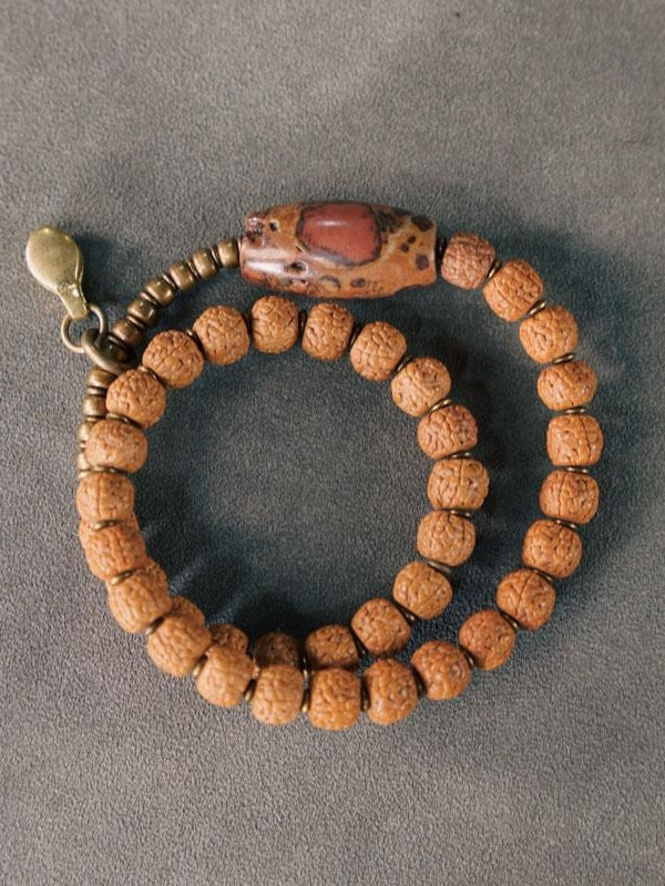 Sacred Vitality Bracelet – Rudraksha & Jaspe Stone with Brass Accents