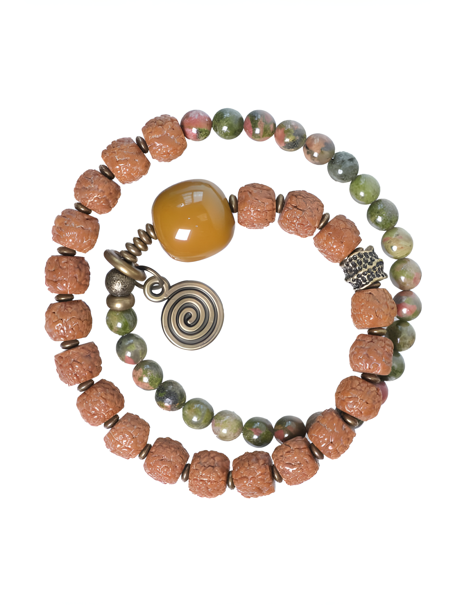 Circle of Inner Strength – Double-Wrap Bracelet with Rudraksha, Desert Jade & Jasper