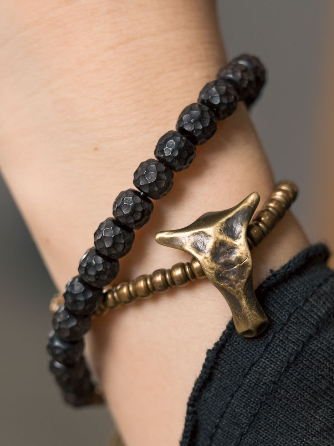 Guardian of the Sacred Ox · Handcrafted Brass & Coconut Bead Bracelet