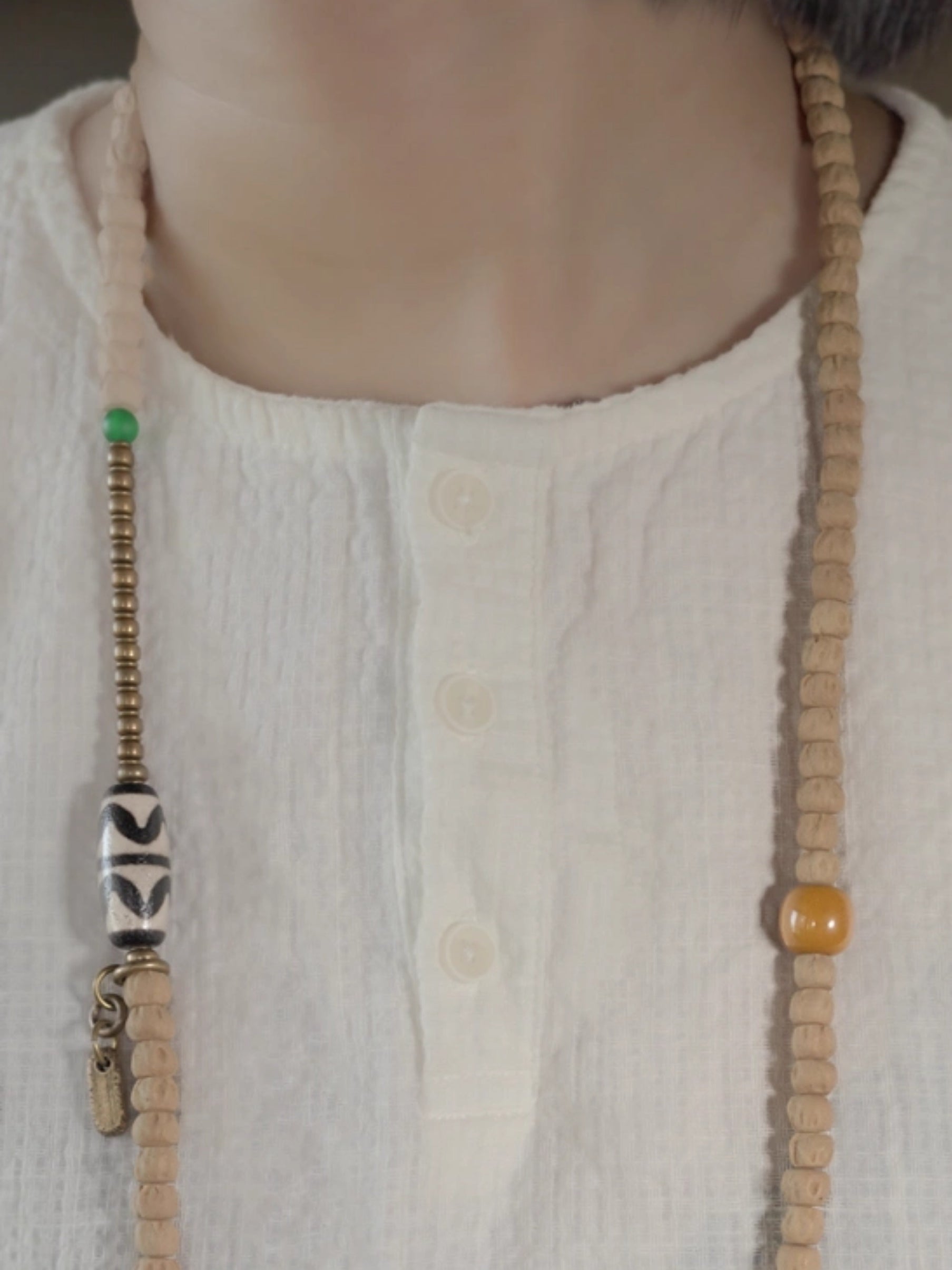 Handcrafted Natural Bead Wrap Bracelet Necklace | Brass & Agate Accents | Versatile Zen Jewelry