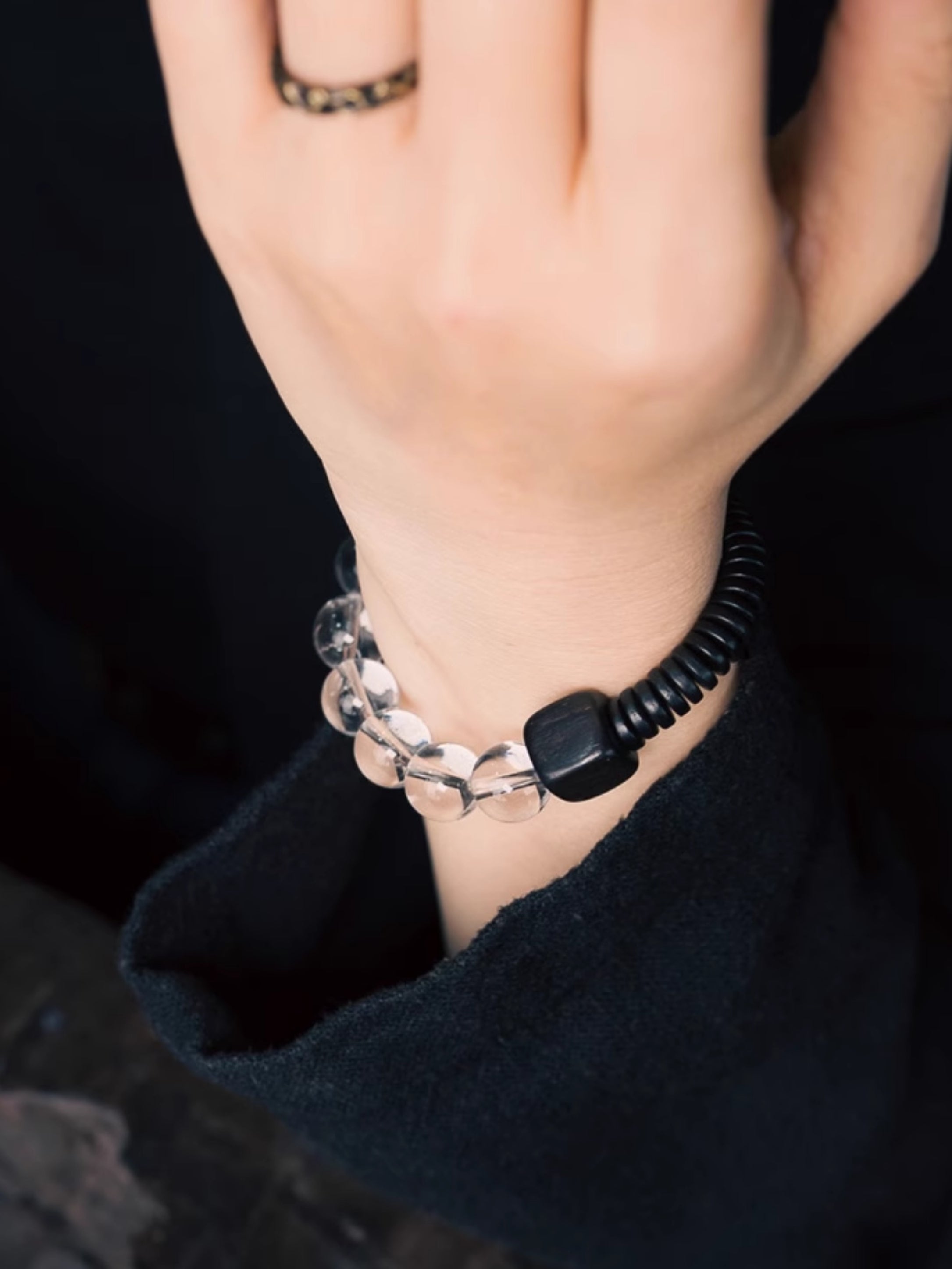 Guardian of Light · Clear Quartz & Ebony Bracelet