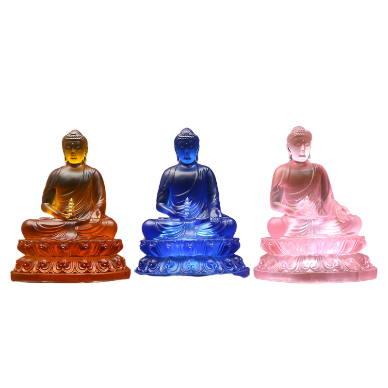 Healing Light Buddha Statue | Colored Liuli Medicine Buddha Sculpture for Peace & Wellness