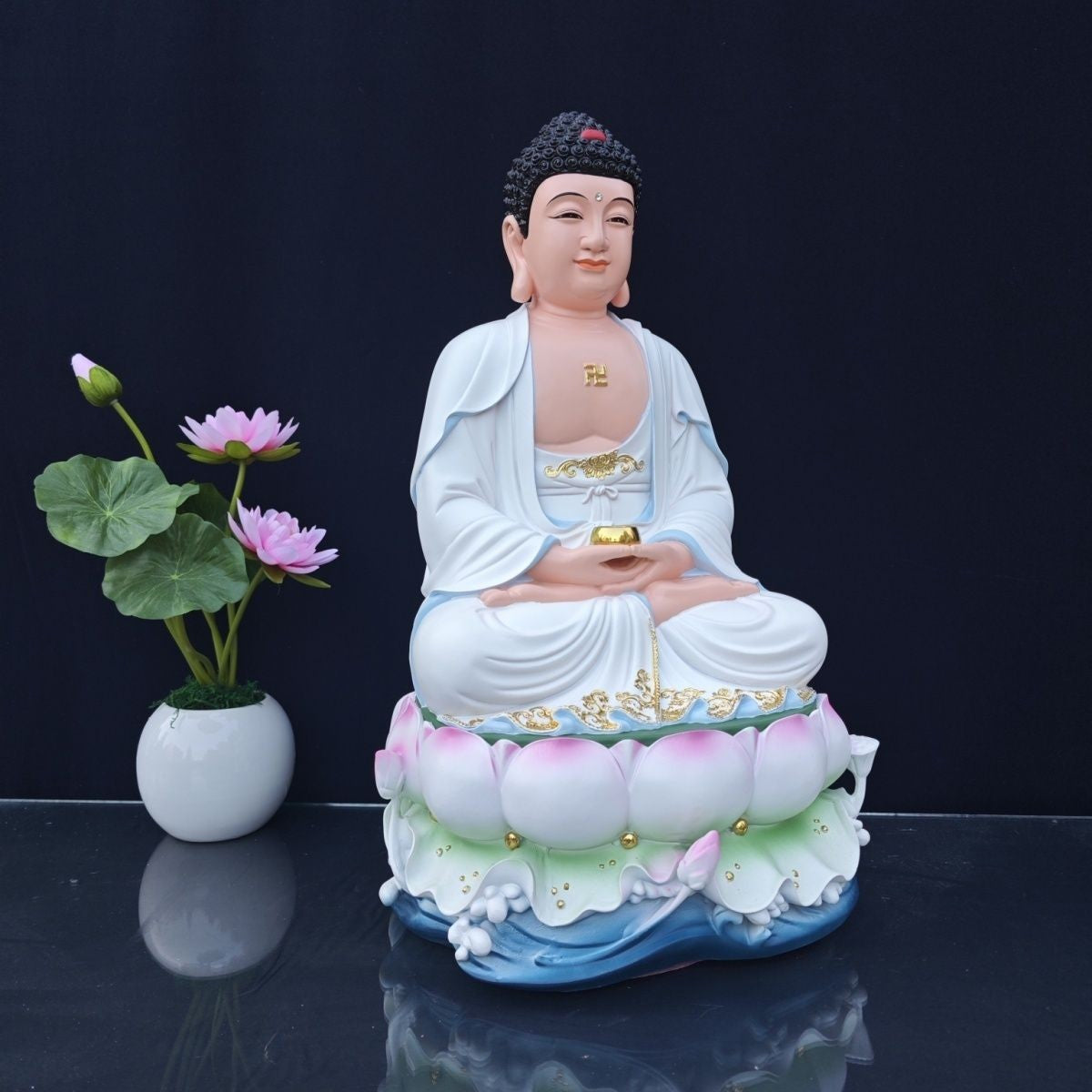 Majestic Amitabha Buddha Statue · Seated on Lotus of Compassion