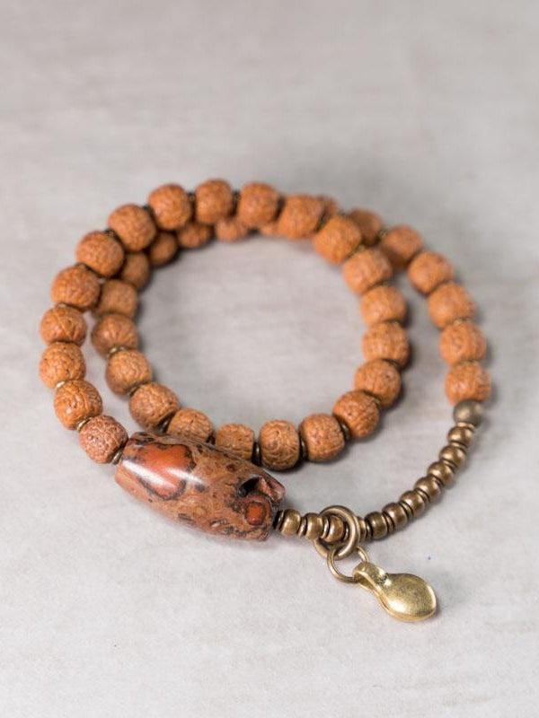 Sacred Vitality Bracelet – Rudraksha & Jaspe Stone with Brass Accents