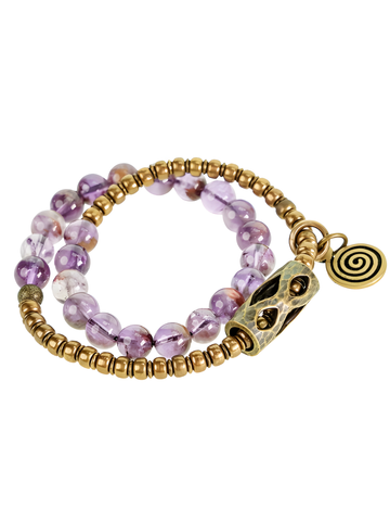 “Circle of Serenity” Purple Phantom Quartz Bracelet · Vintage Brass Double Layer
