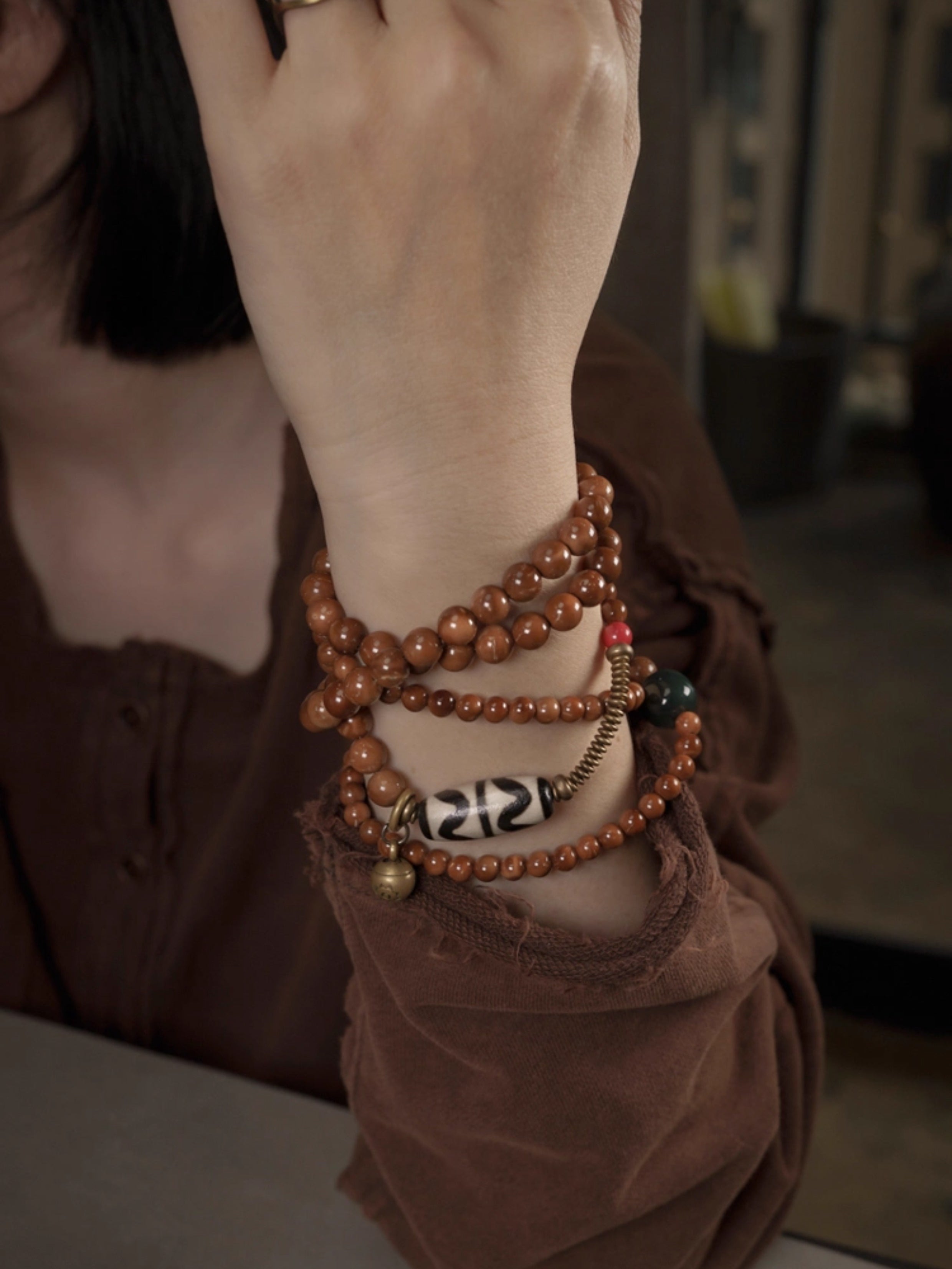 Alxa Agate Tibetan-Style Mala Bracelet & Necklace (Multi-Wrap, Unisex)