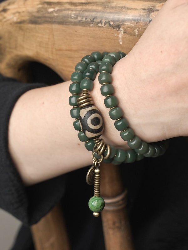 Circle of Protection Bracelet – Green Aventurine & Tibetan Dzi Bead | Spiritual Healing Jewelry